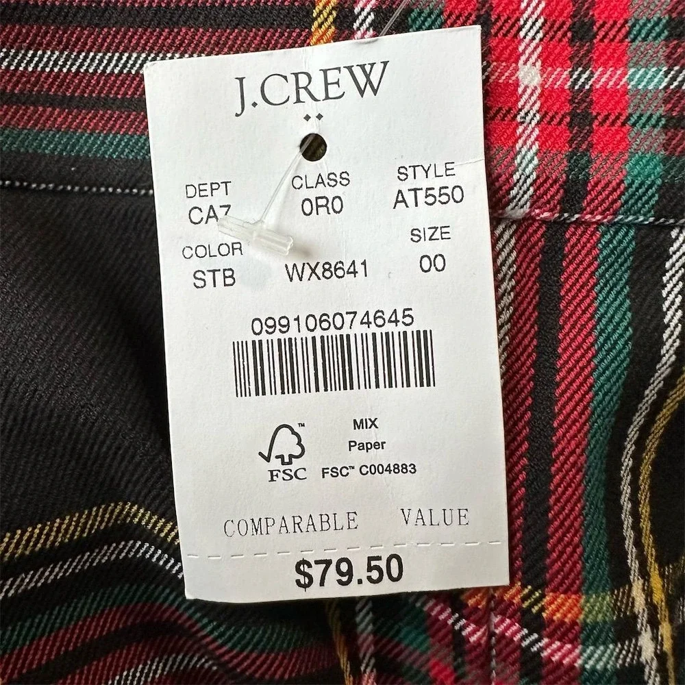 J.Crew Winnie Pant Women's Size 00 Royal Tartan Plaid Pants Retro Holiday Preppy